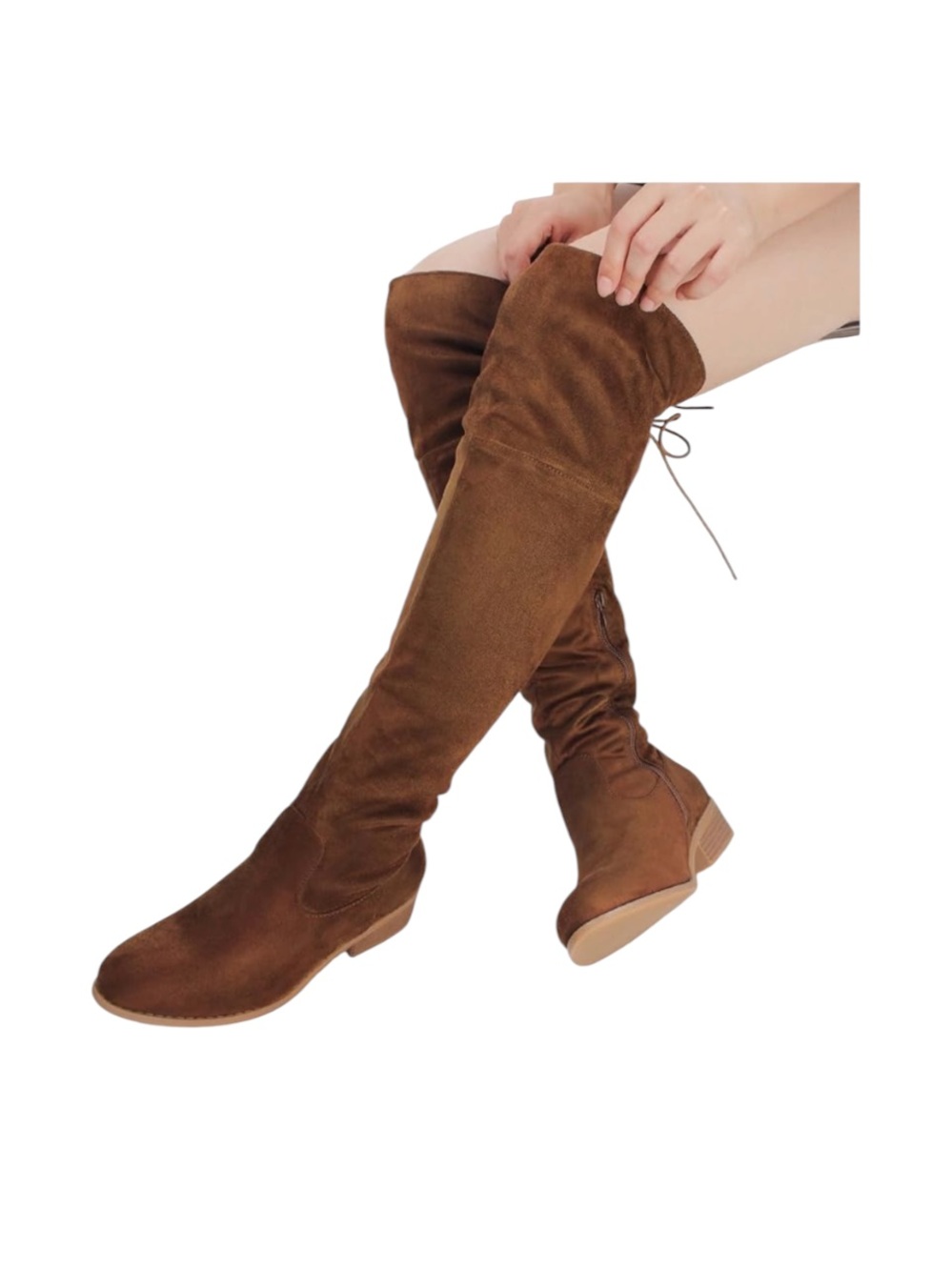 Tan Faux Suede Over the Knee Thigh High Lace Up Boots Women’s Size 10